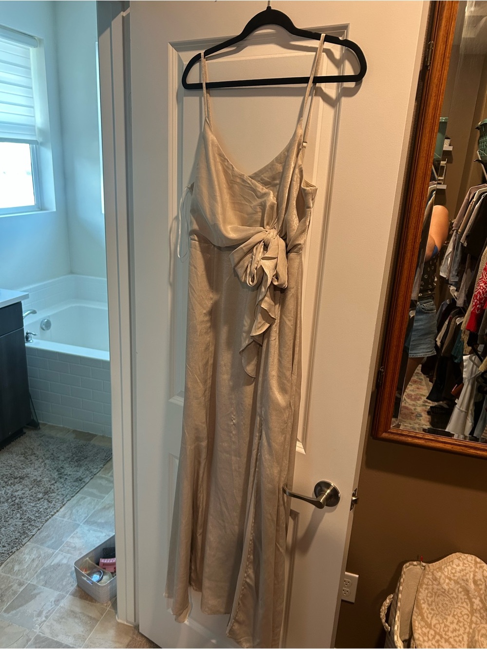 Baltic Born Elegant Champagne Satin Wrap Maxi Dress